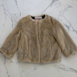 Zara Cream Faux Fur Coat Sz XS